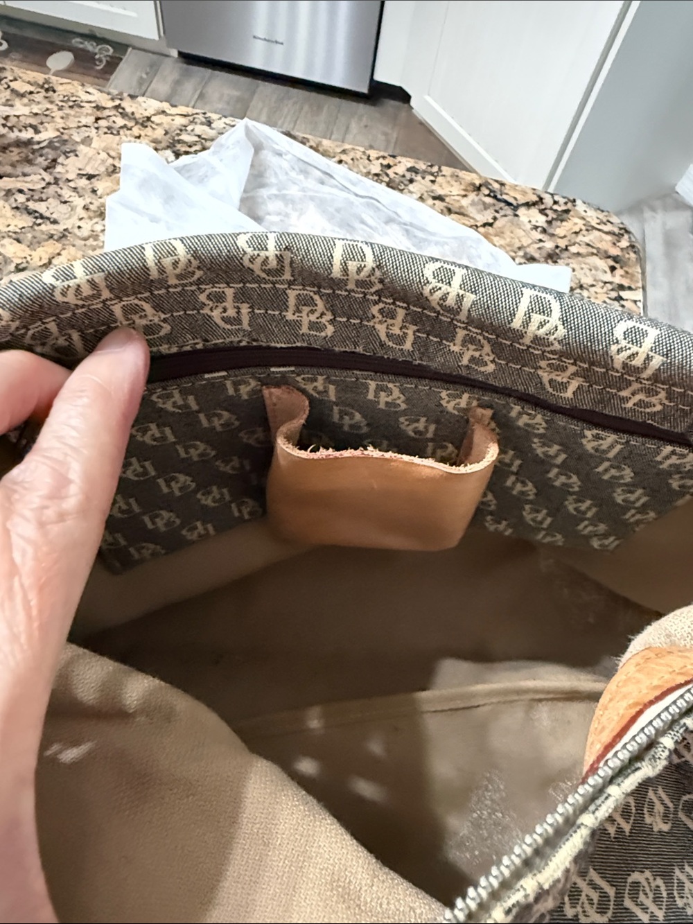 Dooney & Bourke Brown Monogram Hobo Bag – Tan Leather Trim - Picture 5 of 8
